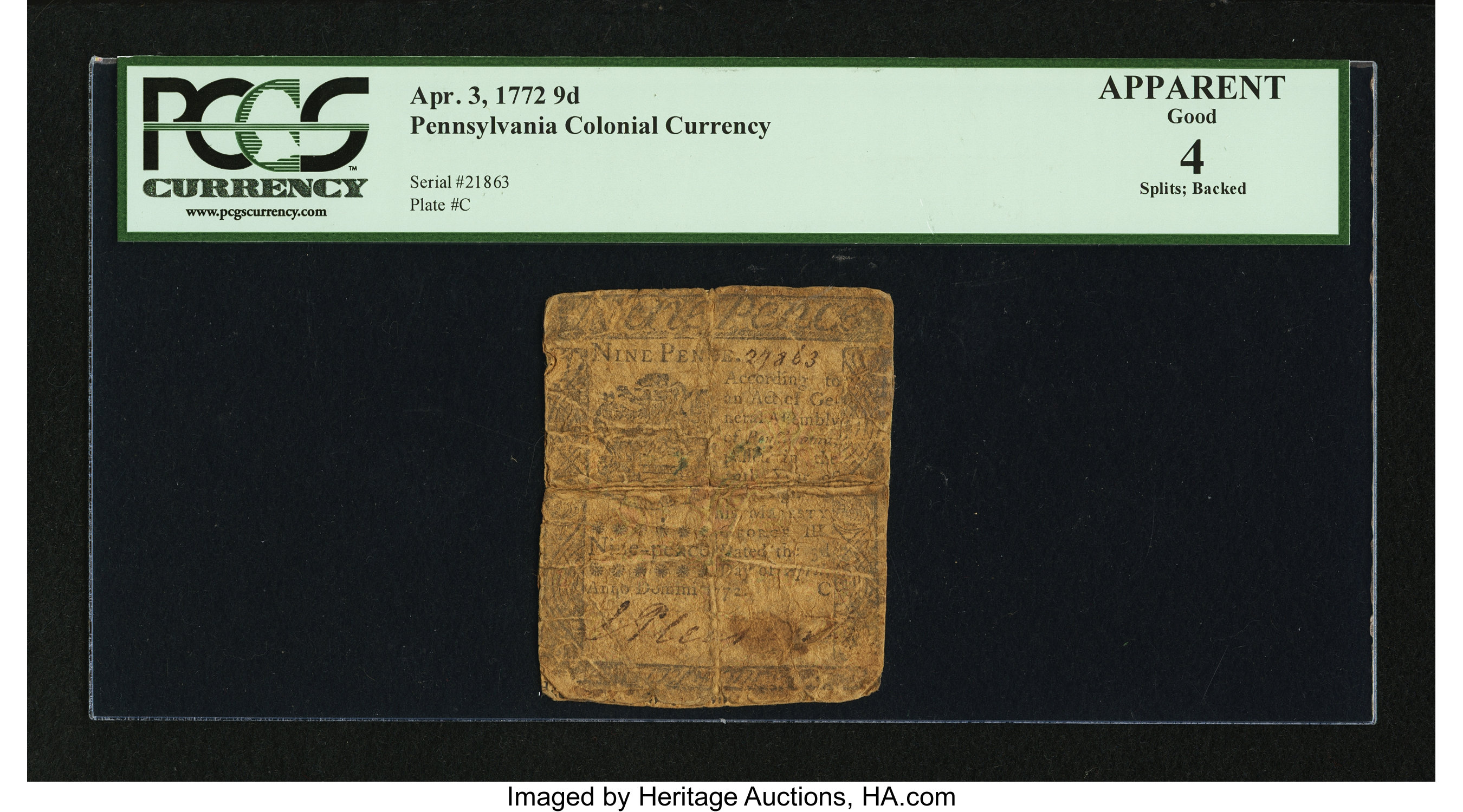 image for: Pennsylvania April 3, 1772 9d PCGS Apparent Good 04....