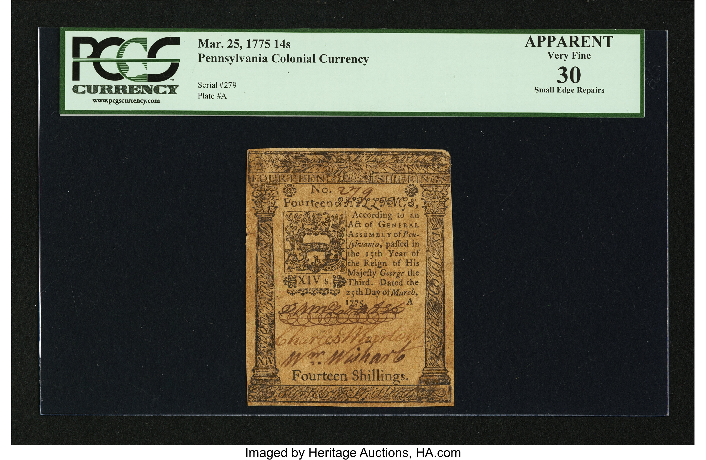 image for: Pennsylvania March 25, 1775 14s PCGS Apparent Very Fine 30....