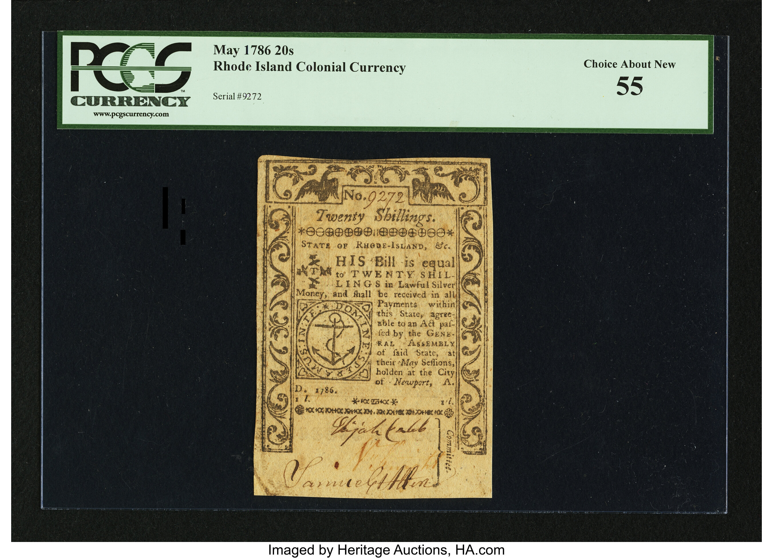 image for: Rhode Island May 1786 20s PCGS Choice About New 55....