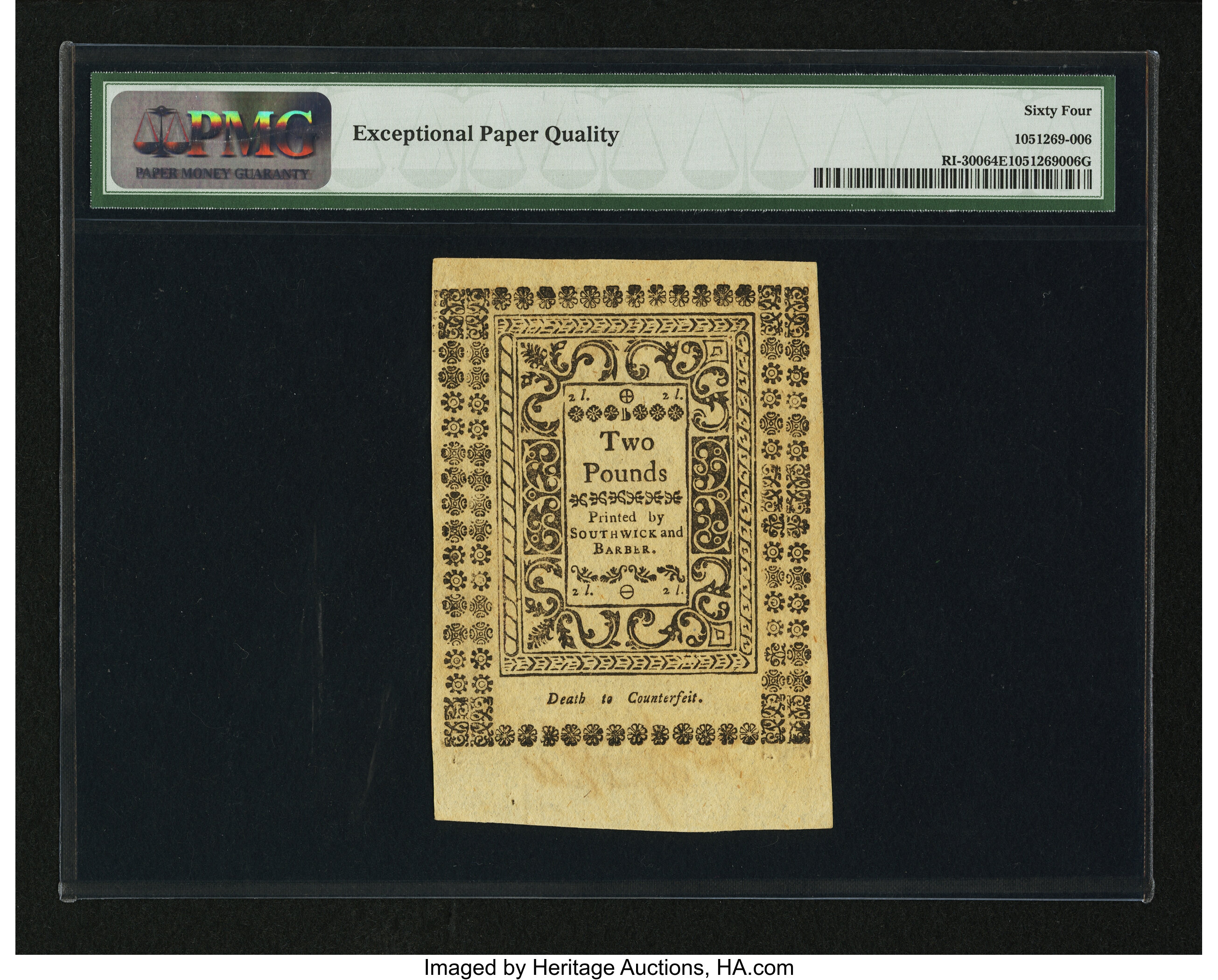 image for: Rhode Island May 1786 40s PMG Choice Uncirculated 64 EPQ....