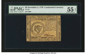 image for: Continental Currency November 2, 1776 $8 PMG About Uncirculated 55 EPQ....