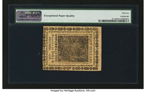 image for: Continental Currency November 2, 1776 $8 PMG About Uncirculated 55 EPQ....