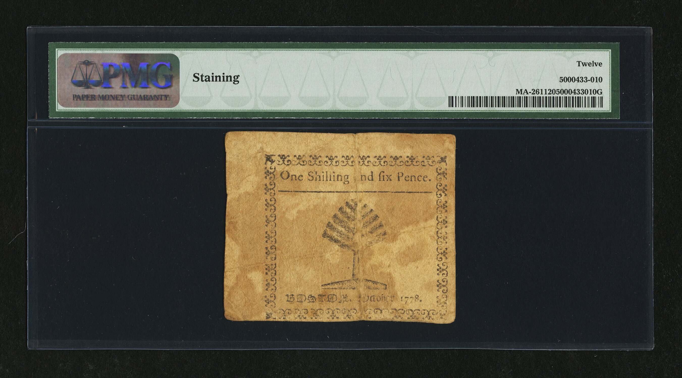 image for: Massachusetts October 16, 1778 1s 6d PMG Fine 12....
