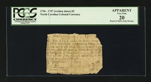 image for: North Carolina 1756 - 1757 (written dates) £5 PCGS Apparent Very Fine 20....