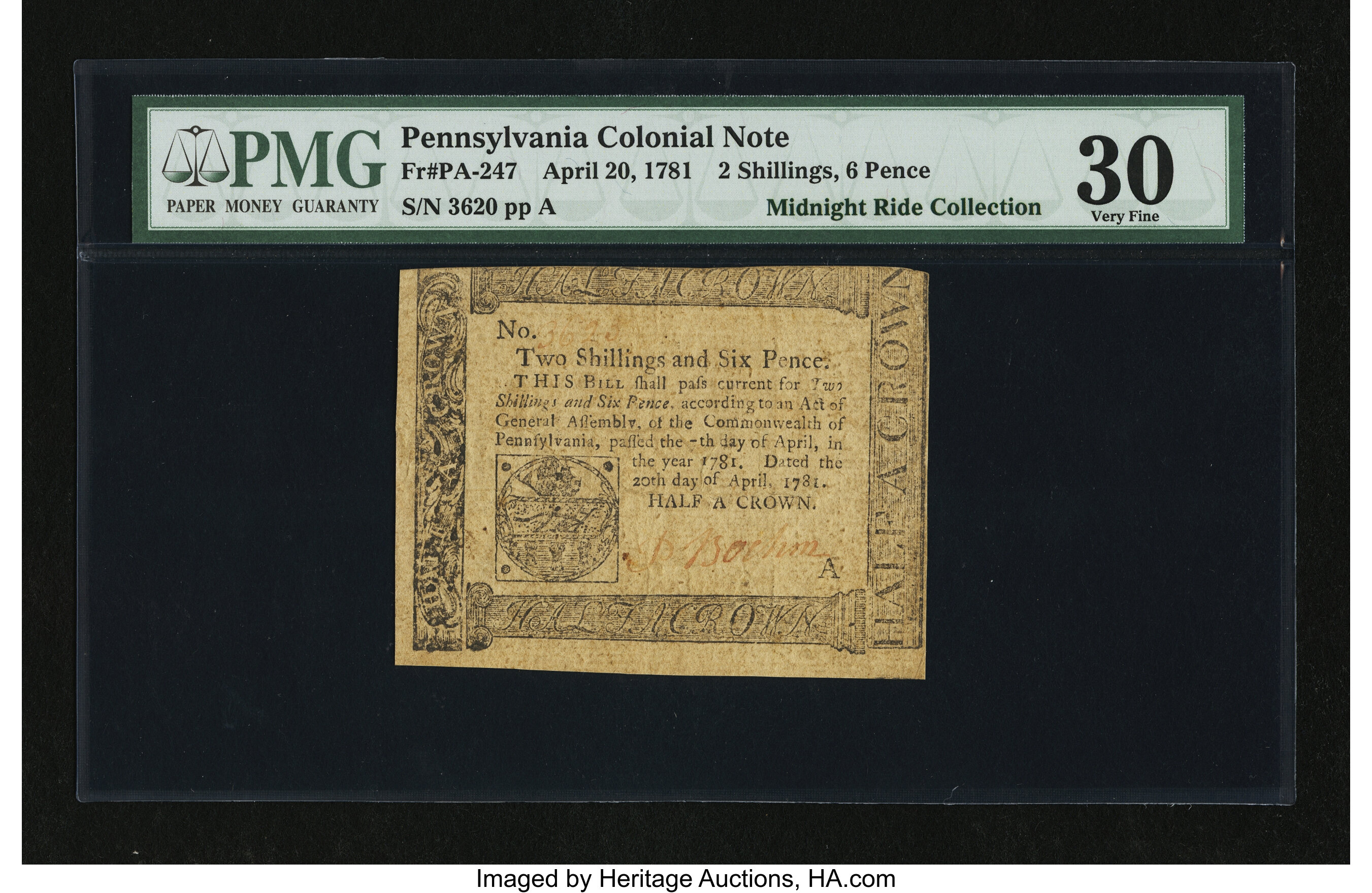 image for: Pennsylvania April 20, 1781 2s 6d PMG Very Fine 30....