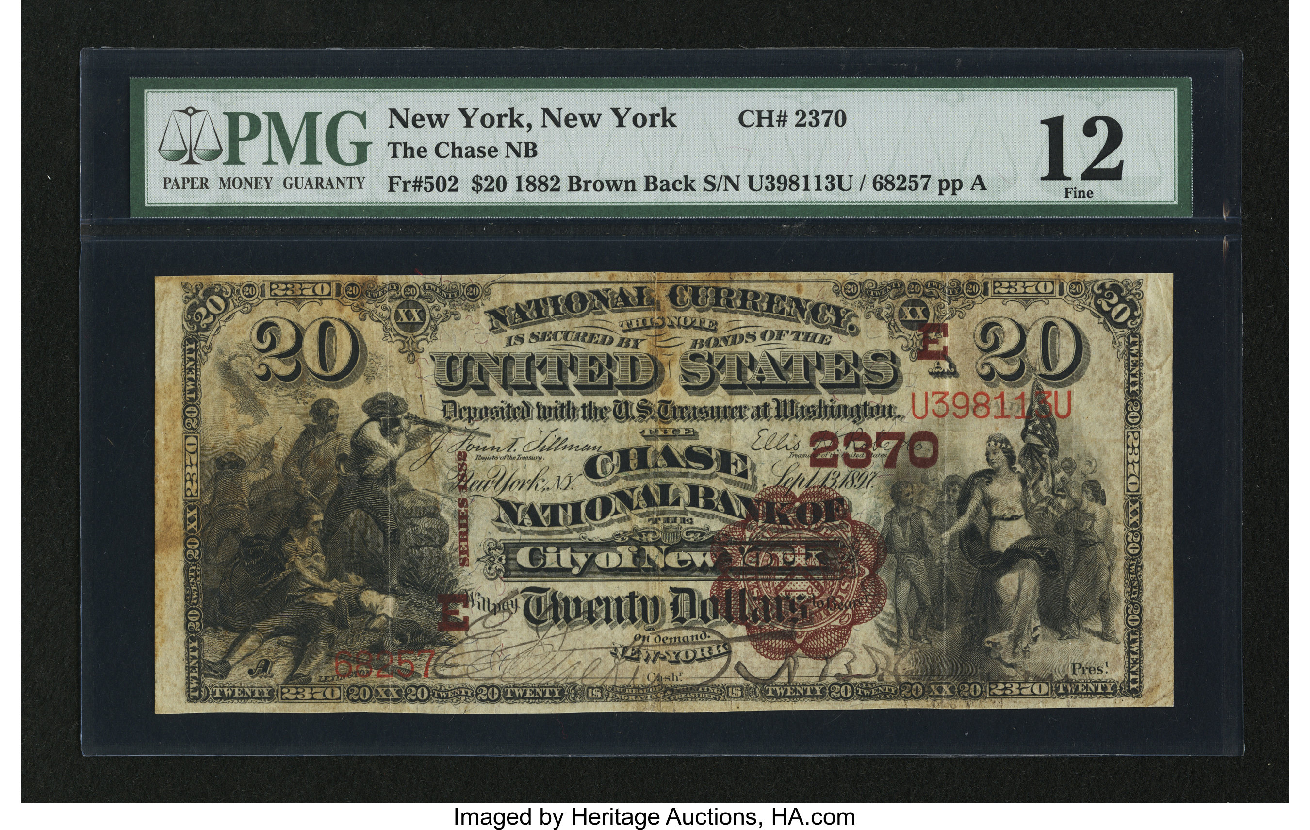 image for: New York, NY - $20 1882 Brown Back Fr. 502 The Chase NB Ch. # (E)2370...