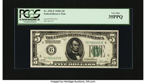 image for: Fr. 1951-F $5 1928A Federal Reserve Note. PCGS Very Fine 35PPQ....