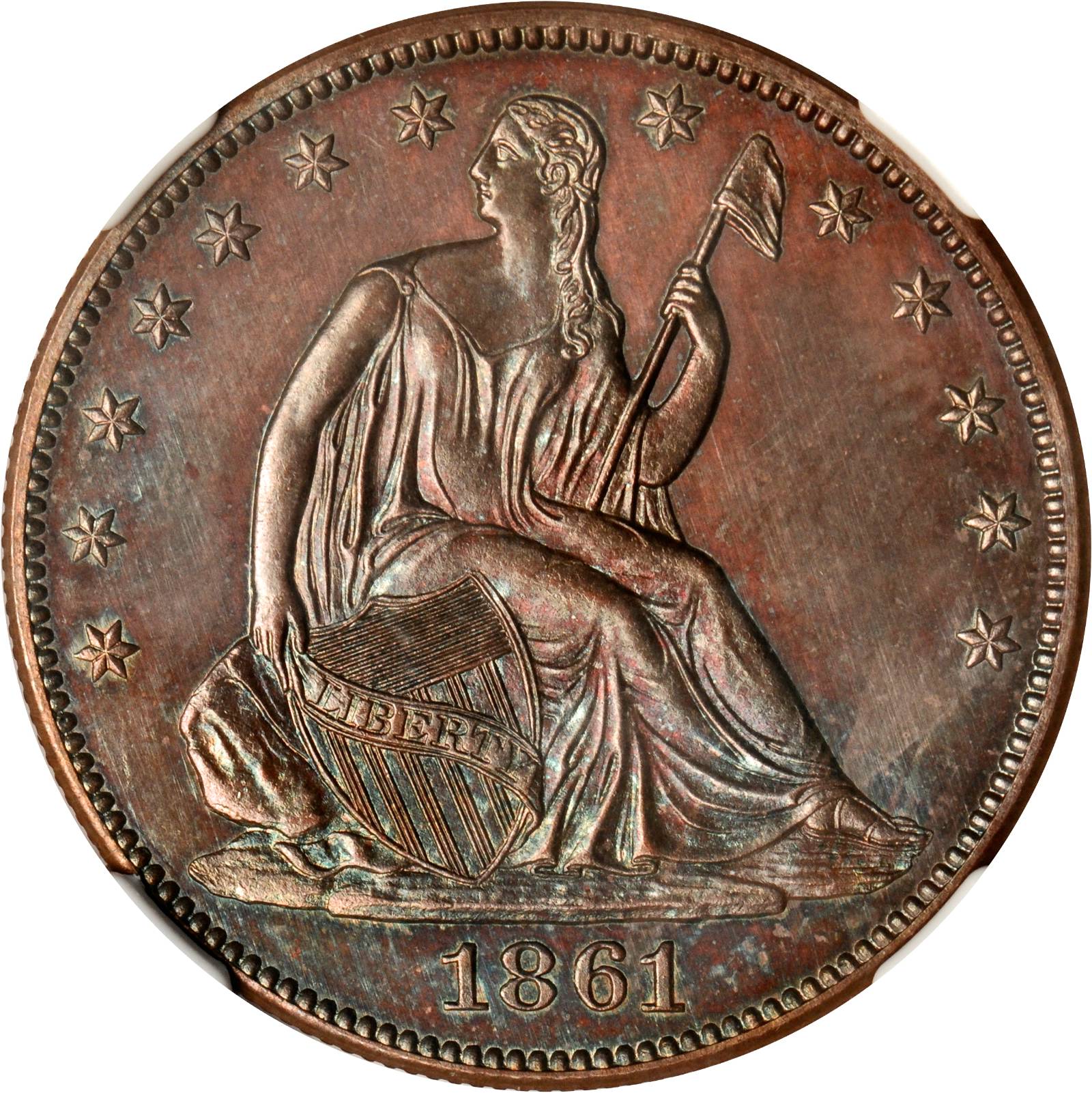 image for: 1861 Pattern Seated Liberty Half Dollar. Judd-280, Pollock-331. Rarity-7-. Proof-67 BN (NGC).