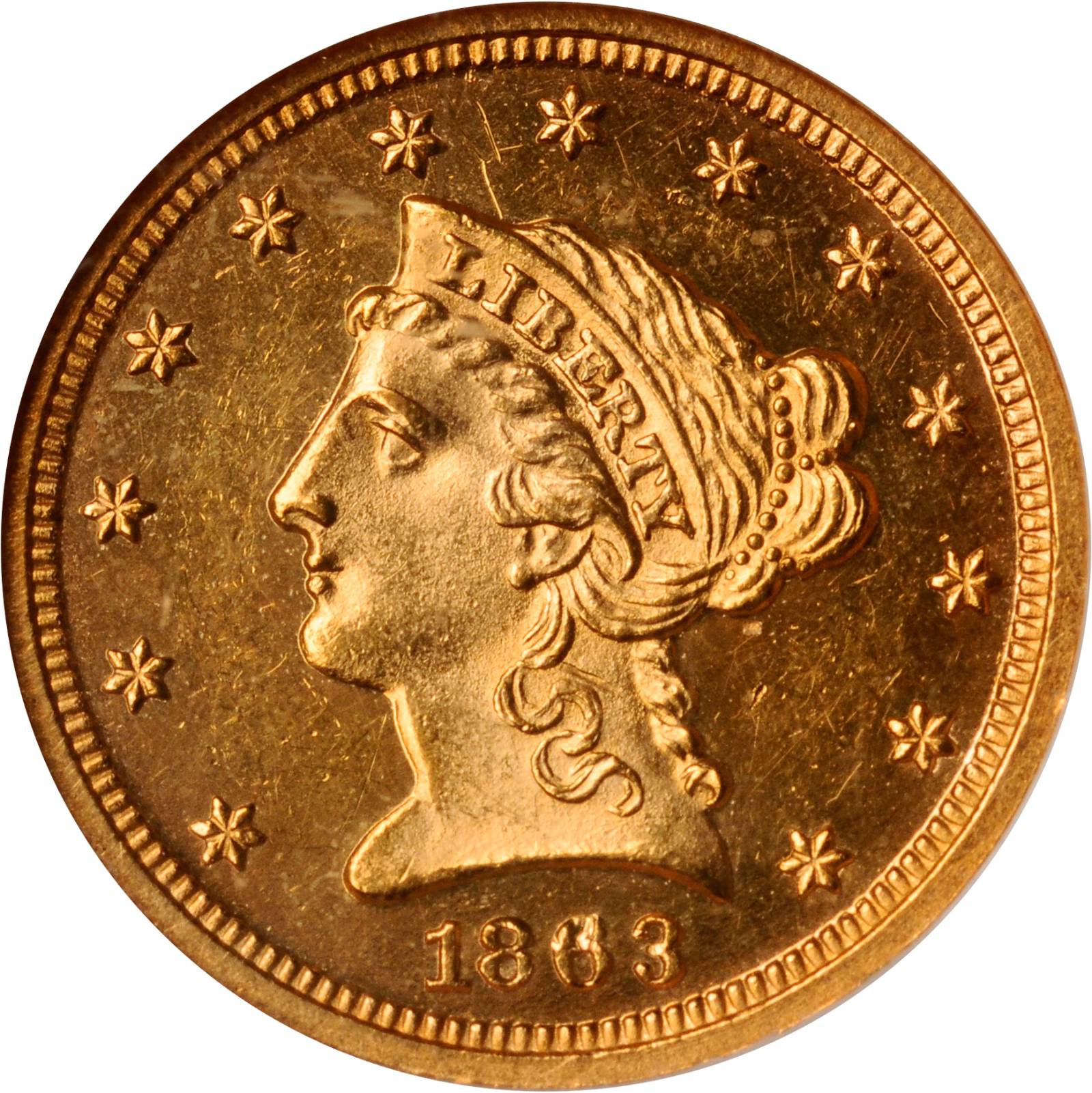 image for: 1863 Liberty Quarter Eagle. Proof-63 Cameo (NGC). CAC.