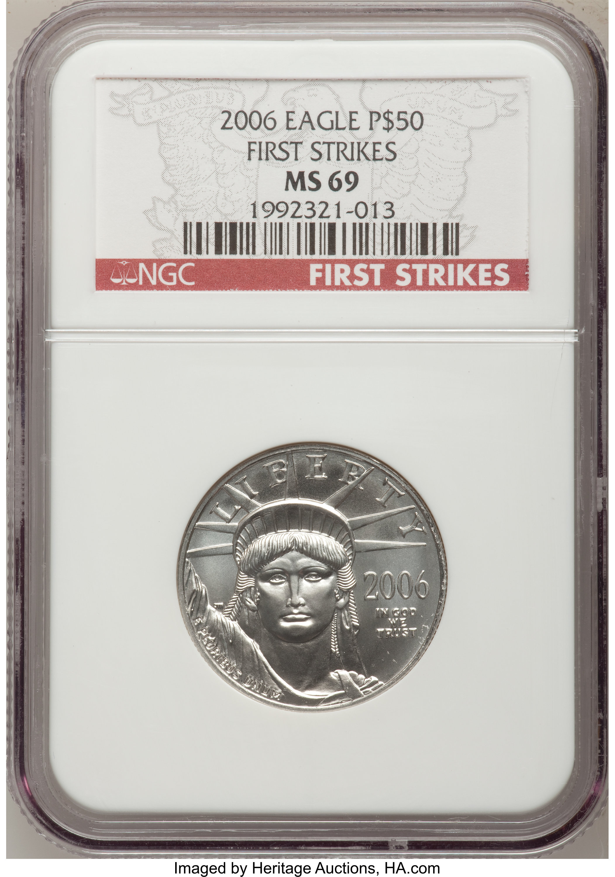 image for: 2006 $50 Half-Ounce Platinum MS69 NGC. First Strikes. NGC Census: (0/0). PCGS Population (339/29).  Numismedia Wsl. Price f...