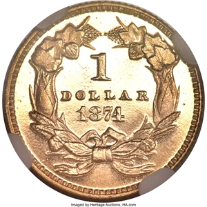 image for: 1874 G$1 PR64+ Ultra Cameo NGC. CAC....