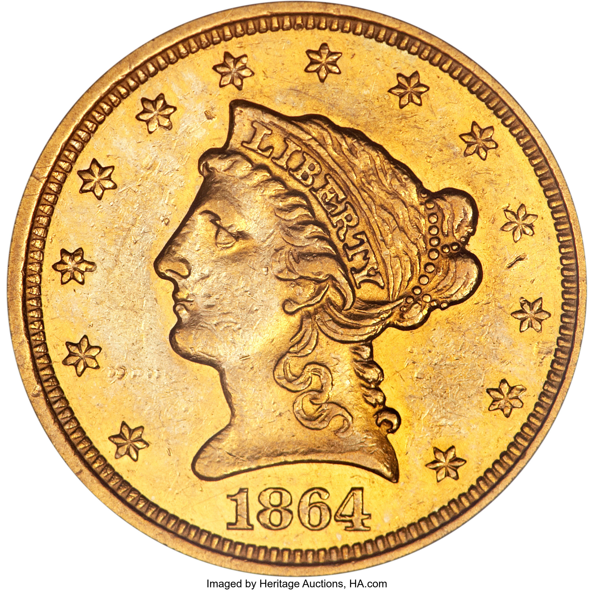 image for: 1864 $2 1/2 AU53 PCGS Secure....