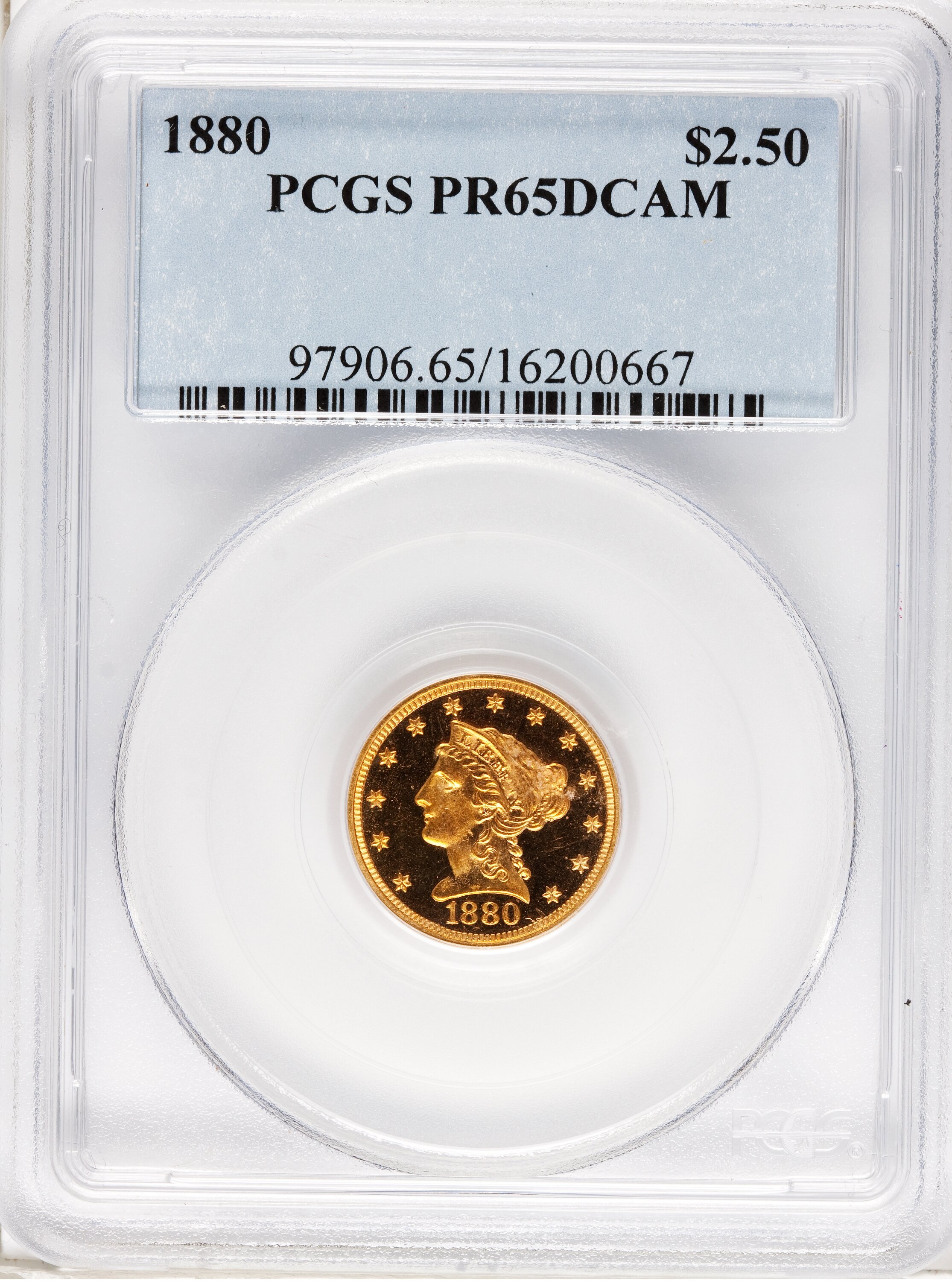image for: 1880 $2 1/2 PR65 Deep Cameo PCGS....