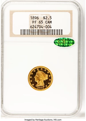 image for: 1896 $2 1/2 PR65 Cameo NGC. CAC....