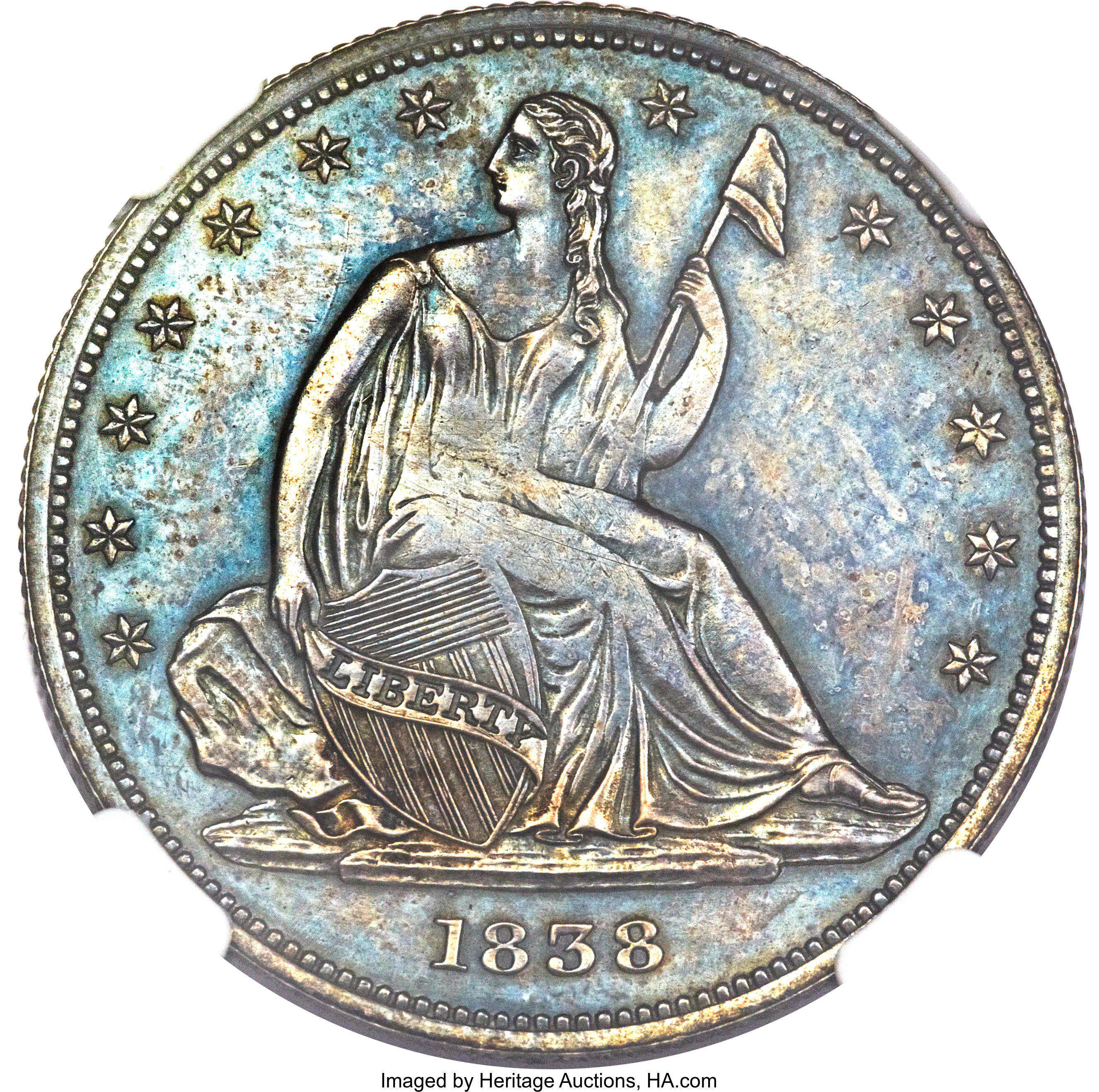 image for: 1838 P50C Seated Liberty Half Dollar, Judd-80 Restrike, Pollock-87, High R.7, PR63 NGC....