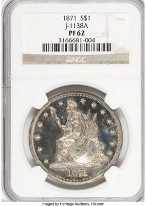 image for: 1871 $1 Dollar, Judd-1138A, Pollock-1276, R.8, PR62 NGC....
