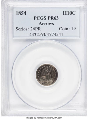 image for: 1854 H10C Arrows PR63 PCGS....