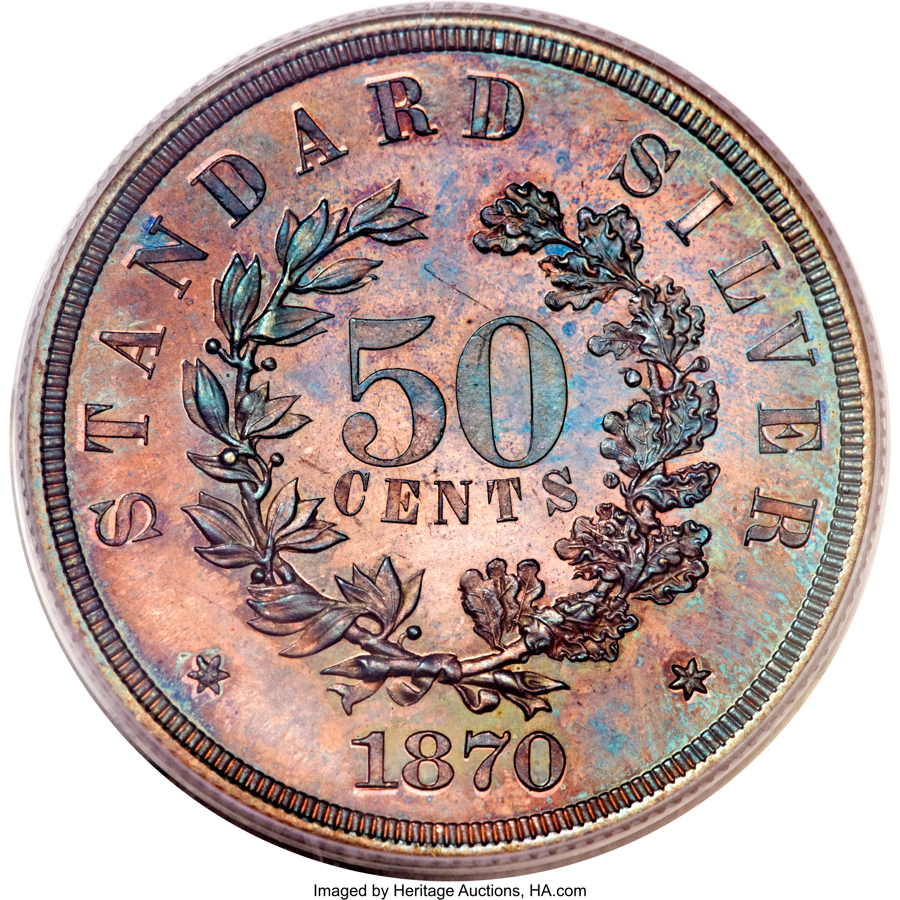 image for: 1870 50C Standard Silver Half Dollar, Judd-989, Pollock-1118, R.7, PR64 Red and Brown PCGS....