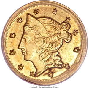 image for: 1853 50C Liberty Round 50 Cents, BG-418, Low R.7, MS64 PCGS....