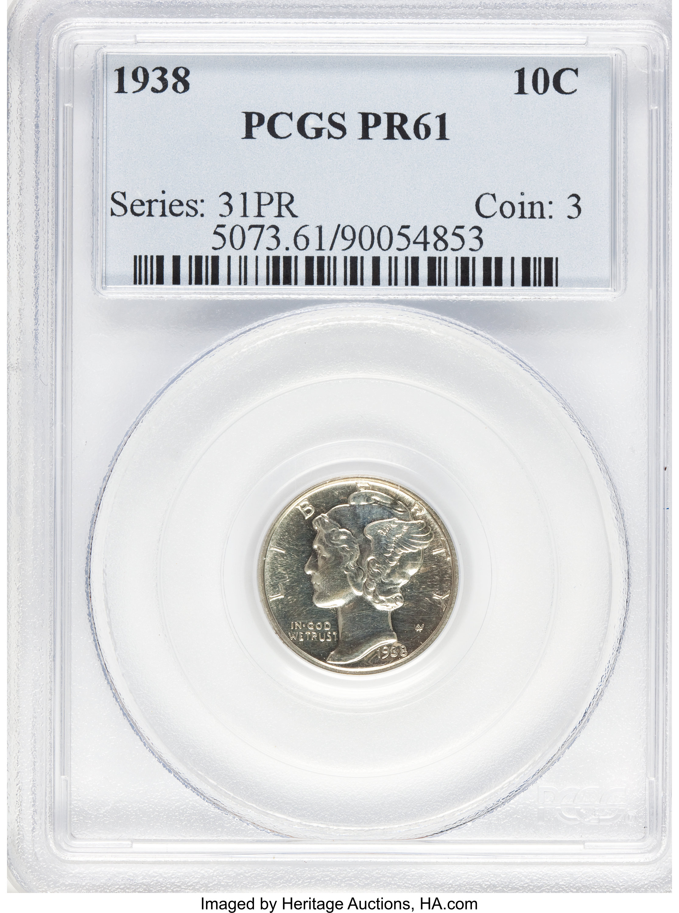 1938 10C PR61 PCGS. PCGS Population (6/2387). NGC Census: (6/1648). Mintage: 8,728. Numismedia Wsl. Price for problem free ...