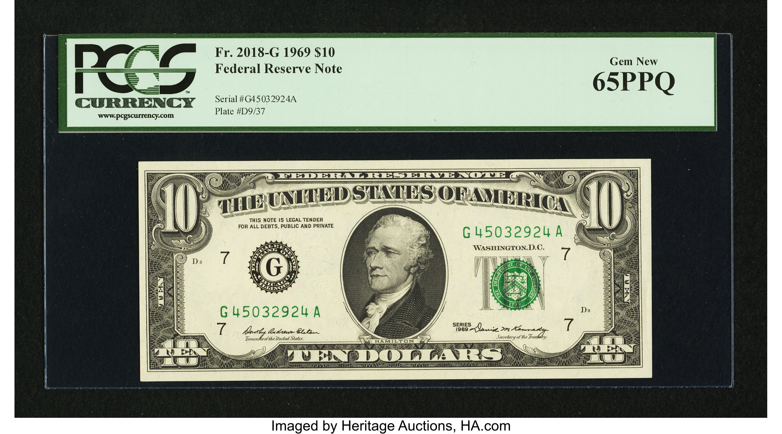 image for: Fr. 2018-G $10 1969 Federal Reserve Note. PCGS Gem New 65PPQ....