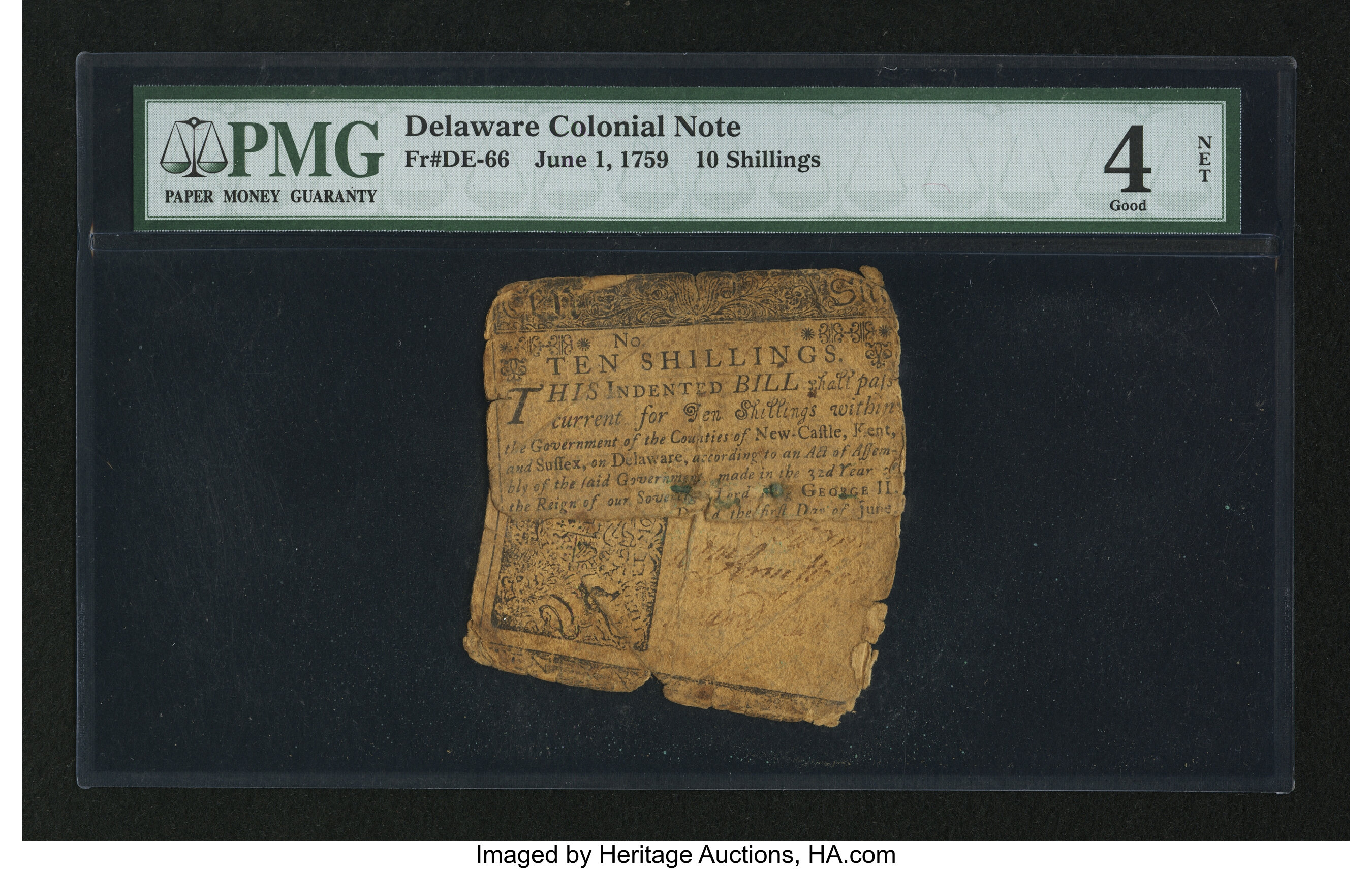image for: Delaware June 1, 1759 10s PMG Good 4 Net....