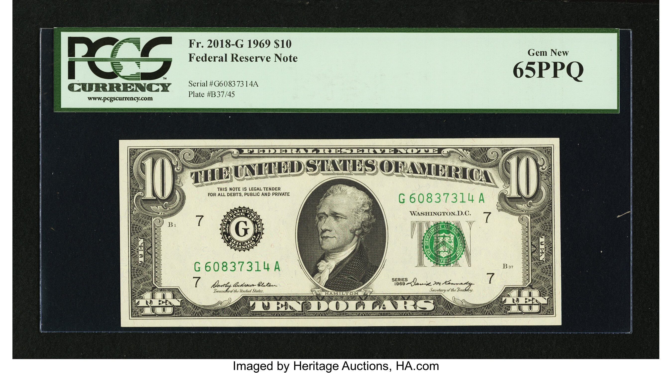 image for: Fr. 2018-G $10 1969 Federal Reserve Note. PCGS Gem New 65PPQ....
