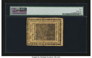 image for: Benjamin Levy Signed Continental Currency November 2, 1776 $8 PMG Extremely Fine 40....
