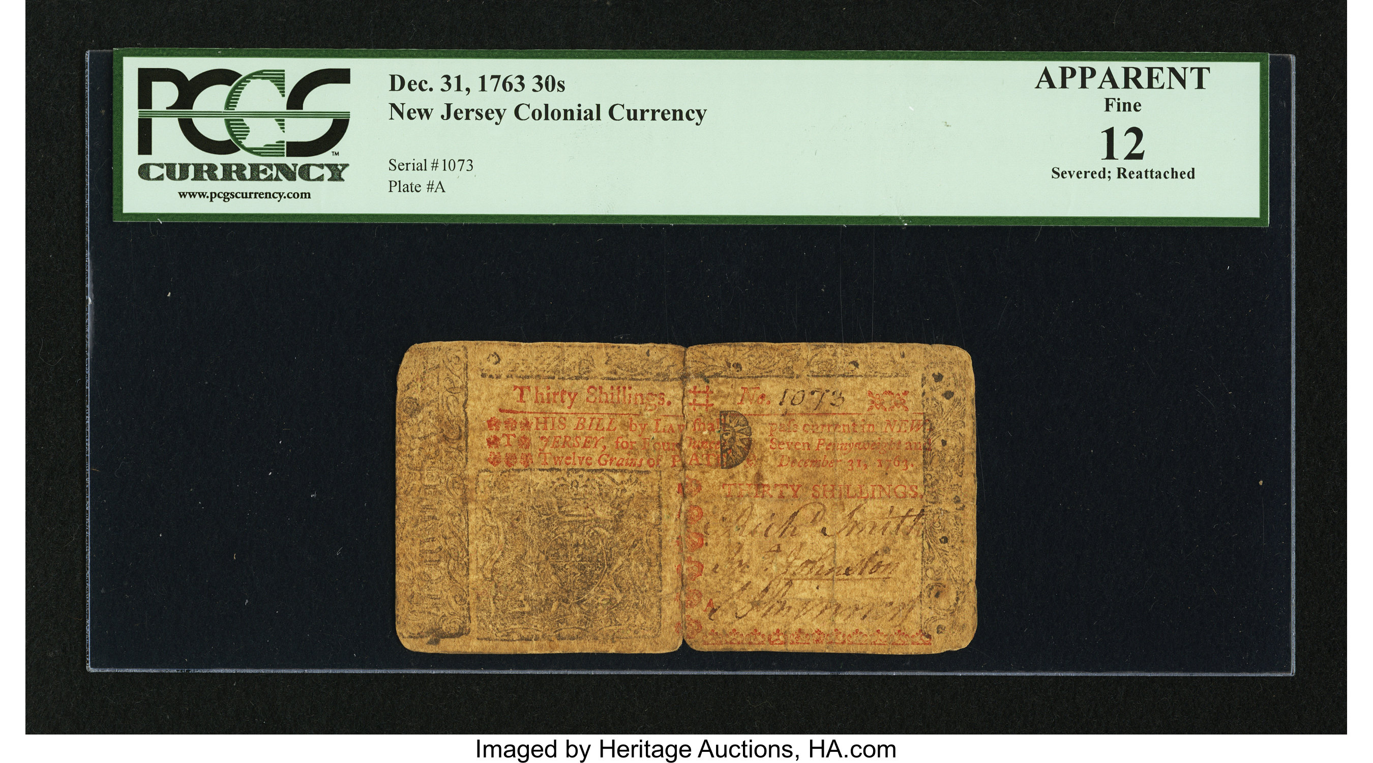 image for: New Jersey December 31, 1763 30s PCGS Apparent Fine 12....