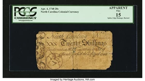 image for: North Carolina April 4, 1748 20s PCGS Apparent Fine 15....