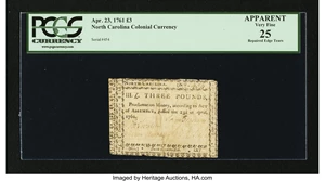 image for: North Carolina April 23, 1761 £3 PCGS Apparent Very Fine 35....