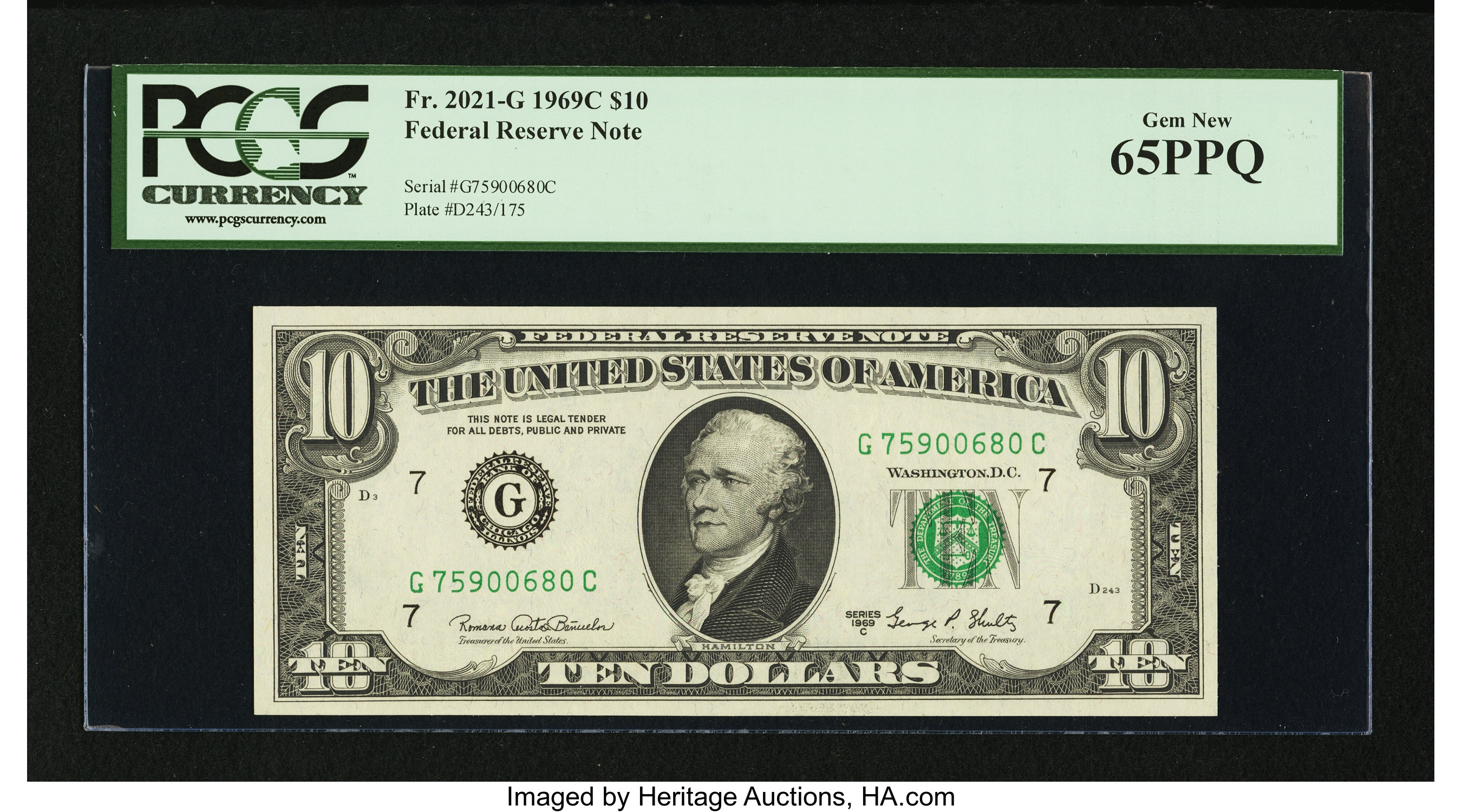 image for: Fr. 2021-G $10 1969C Federal Reserve Note. PCGS Gem New 65PPQ....