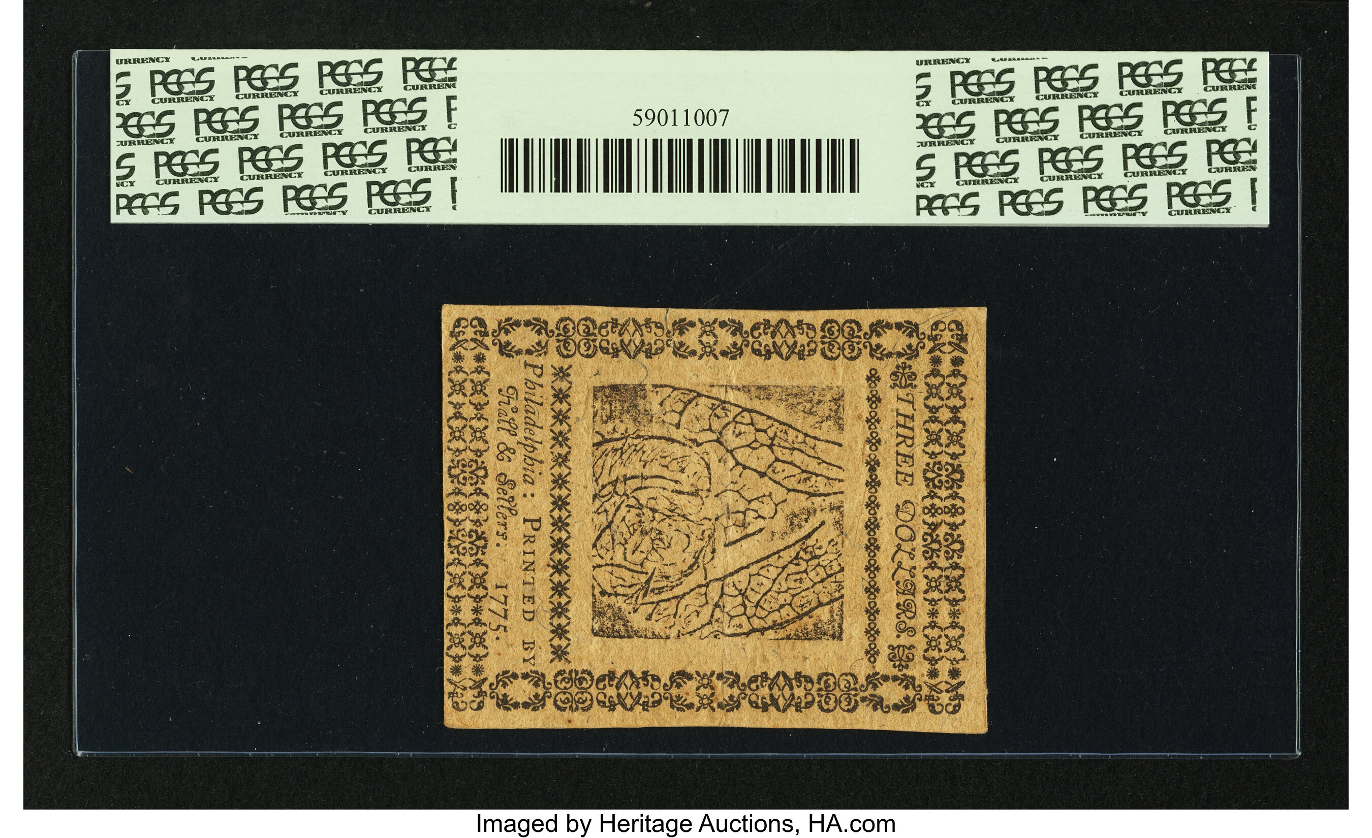 image for: Continental Currency May 10, 1775 $3 PCGS Extremely Fine 45PPQ....