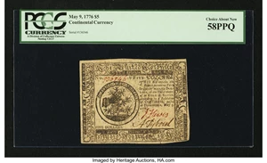 image for: Continental Currency May 9, 1776 $5 PCGS Choice About New 58PPQ....