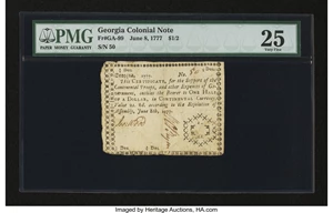 image for: Georgia June 8, 1777 $1/2 PMG Very Fine 25....