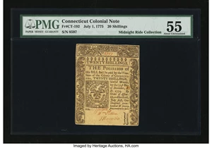 image for: Connecticut July 1, 1775 20s PMG About Uncirculated 55....