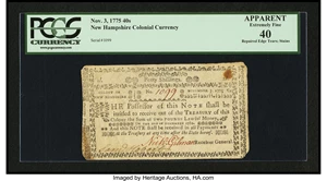 image for: New Hampshire November 3, 1775 40s PCGS Apparent Extremely Fine 40....