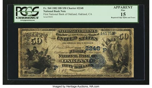 image for: Oakland, CA - $50 1882 Date Back Fr. 560 The First NB Ch. # (P)2248...