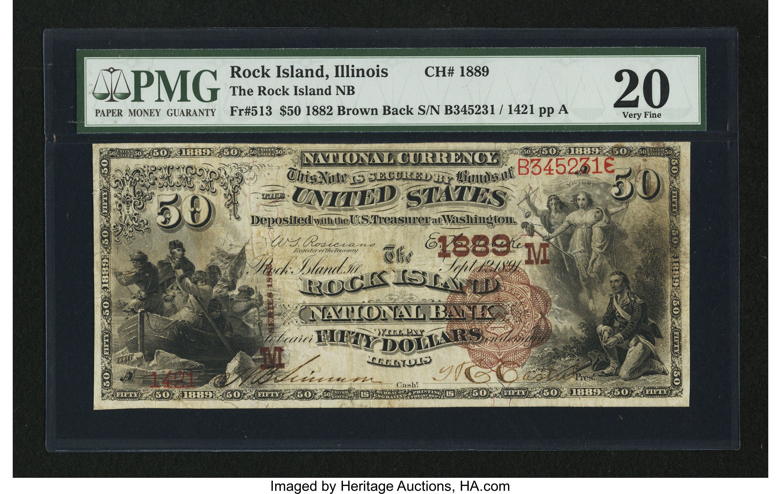 image for: Rock Island, IL - $50 1882 Brown Back Fr. 513 The Rock Island NB Ch. # (M)1889...