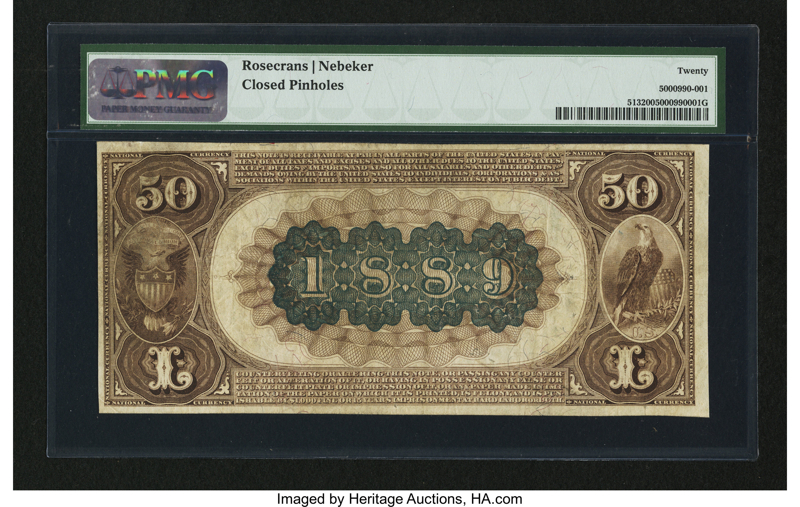 image for: Rock Island, IL - $50 1882 Brown Back Fr. 513 The Rock Island NB Ch. # (M)1889...