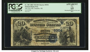 image for: Chandler, OK - $20 1882 Value Back Fr. 583 The First NB Ch. # (W)5354...