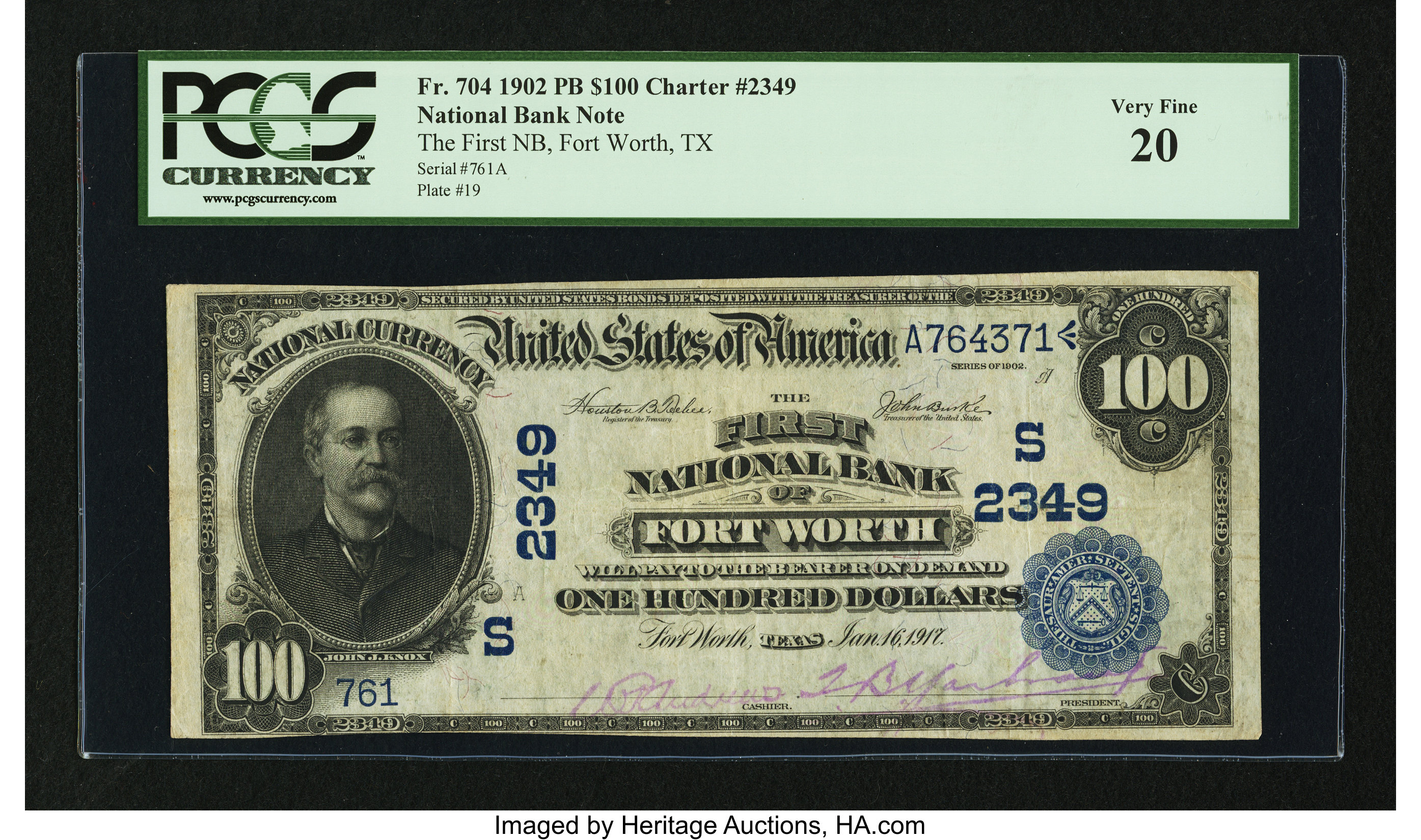 image for: Fort Worth, TX - $100 1902 Plain Back Fr. 704 The First NB Ch. # (S)2349...