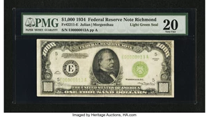 image for: Fr. 2211-E $1000 1934 Federal Reserve Note. PMG Very Fine 20....