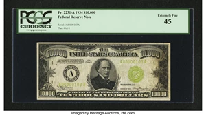 image for: Fr. 2231-A $10000 1934 Federal Reserve Note. PCGS Extremely Fine 45....