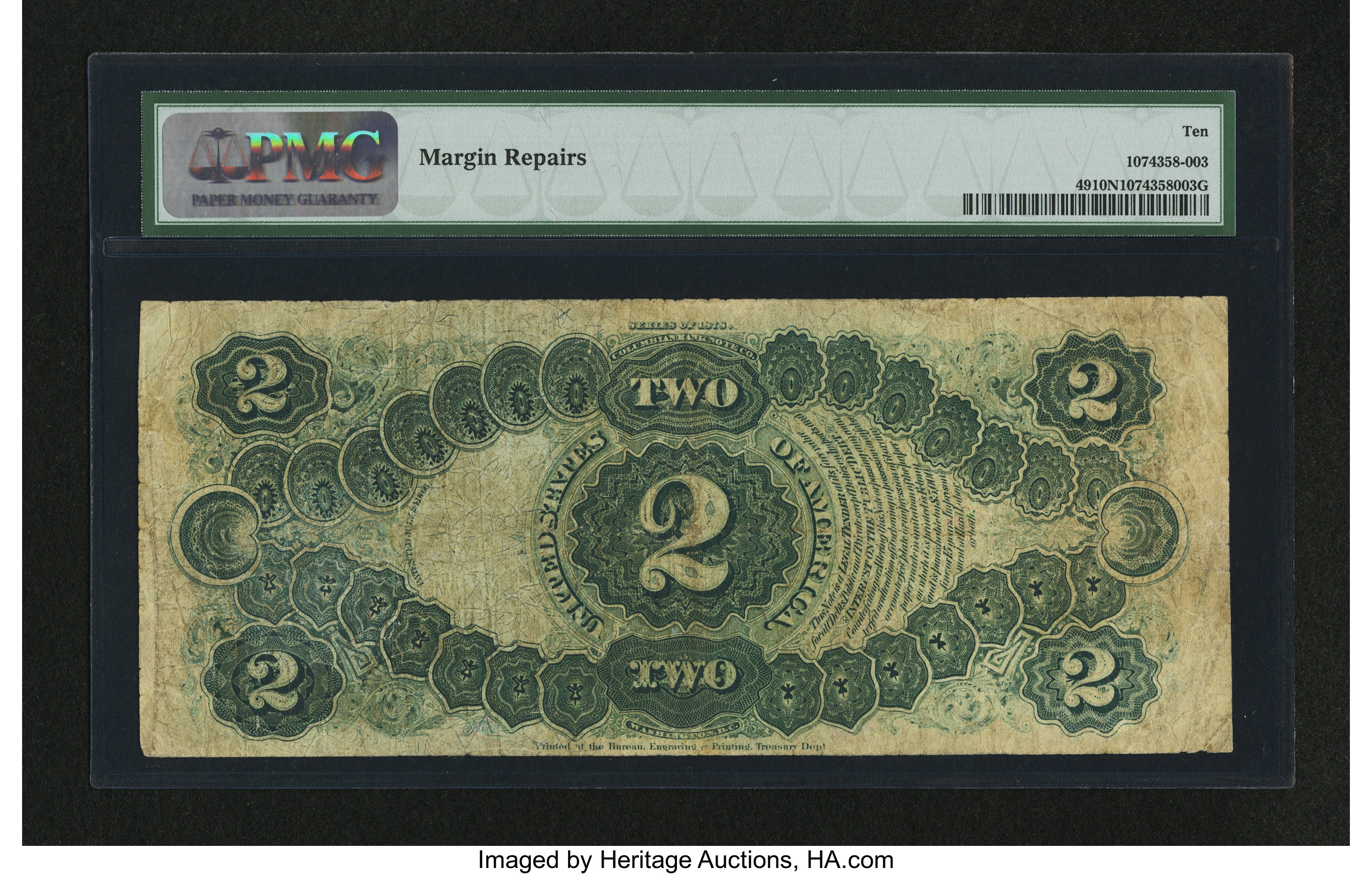 image for: Fr. 49 $2 1878 Legal Tender PMG Very Good 10 Net....