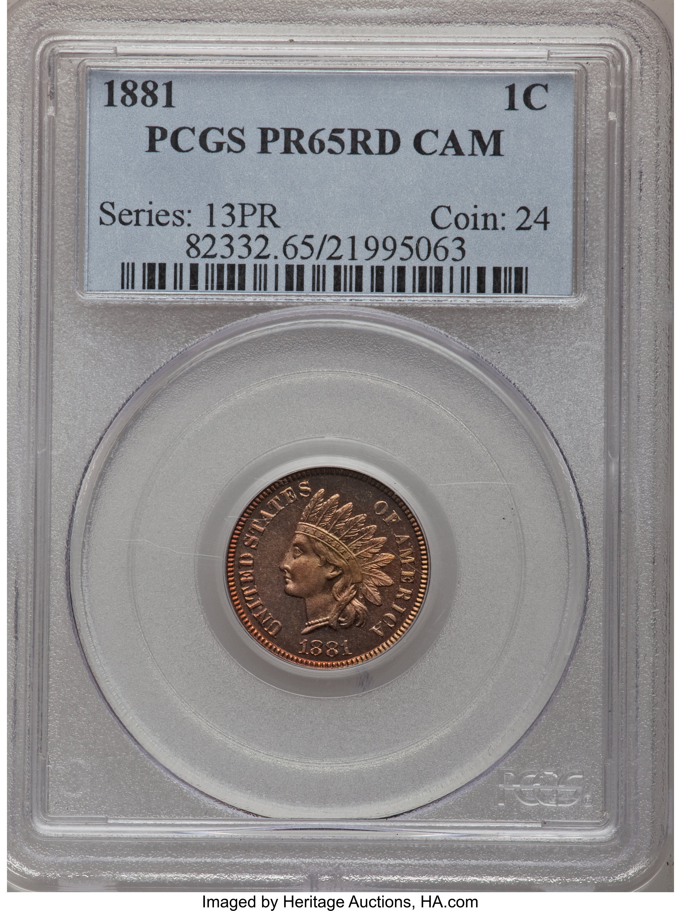 image for: 1881 1C PR65 Red Cameo PCGS....