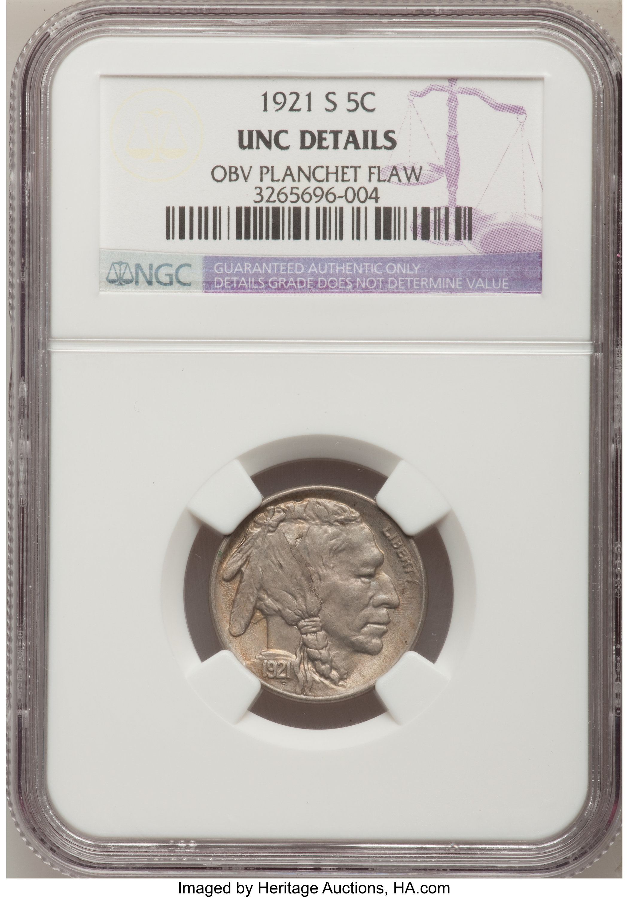 1921-S 5C --Obverse Planchet Flaw--NGC Details. Unc. ...