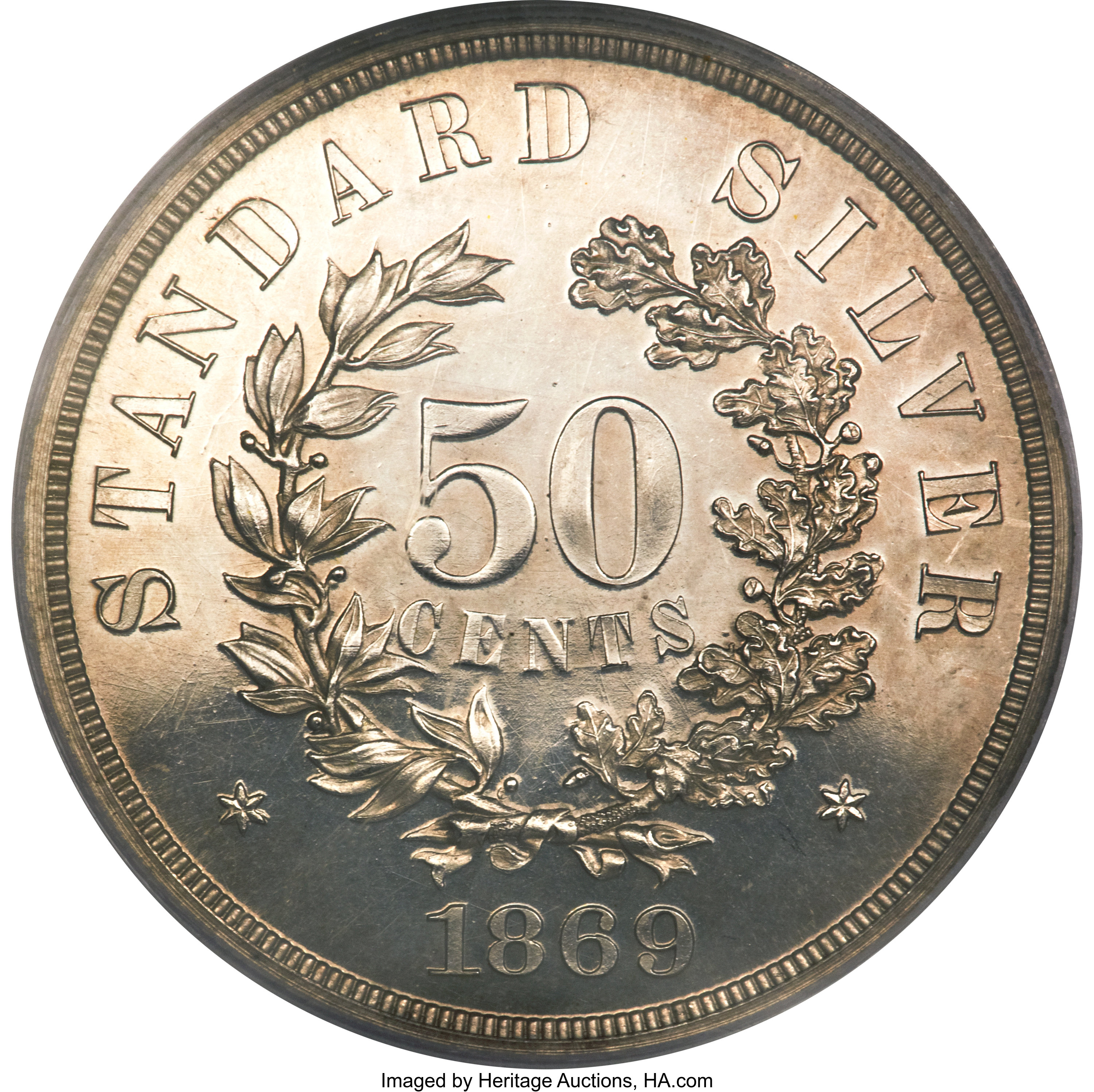 image for: 1869 50C Standard Silver Half Dollar, Judd-743, Pollock-824, High R.6, PR64 Cameo PCGS. CAC....