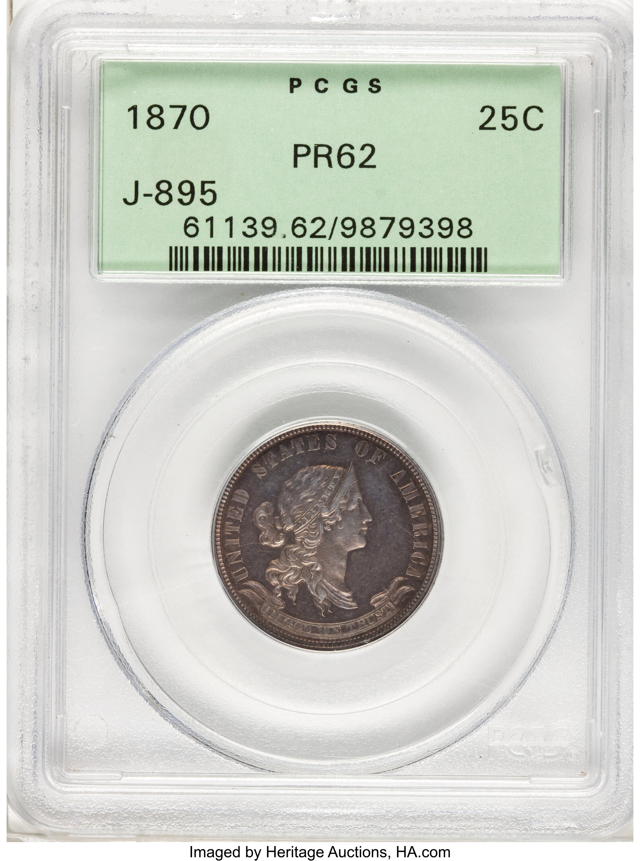 image for: 1870 25C Standard Silver Quarter Dollar, Judd-895, Pollock-1002, Low R.7, PR62 PCGS....