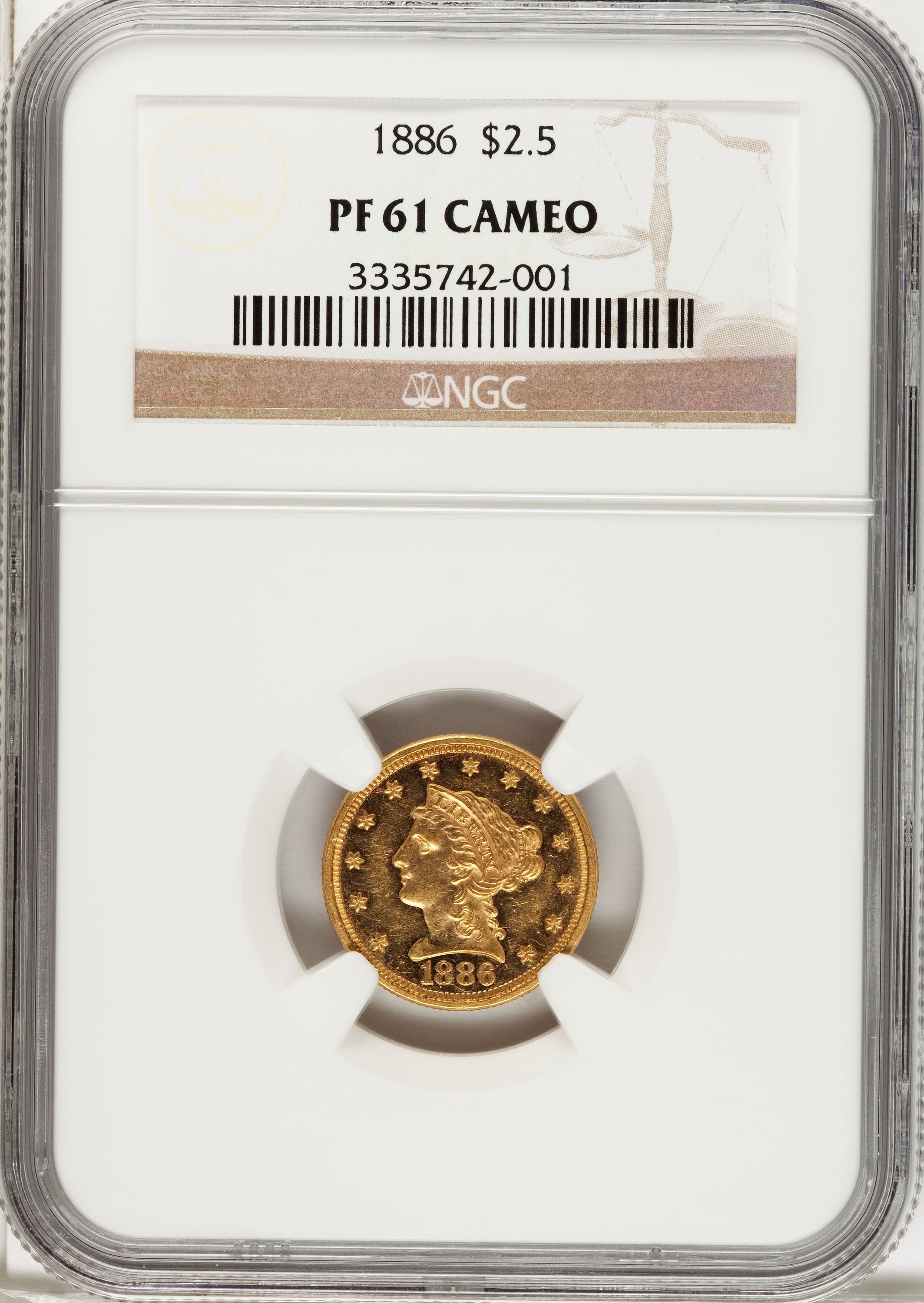 image for: 1886 $2 1/2 PR61 Cameo NGC....